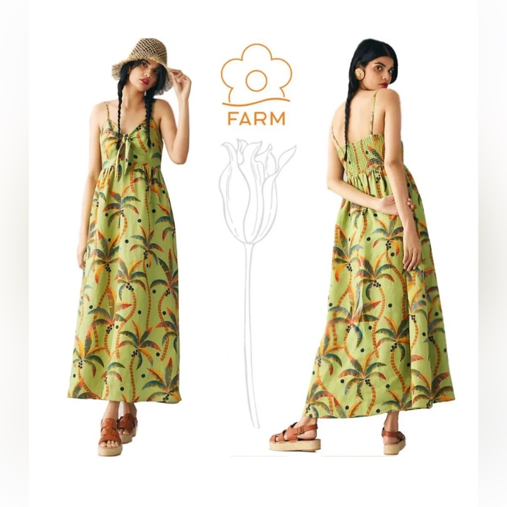 FARM Rio Green Palm-Print Maxi Dress